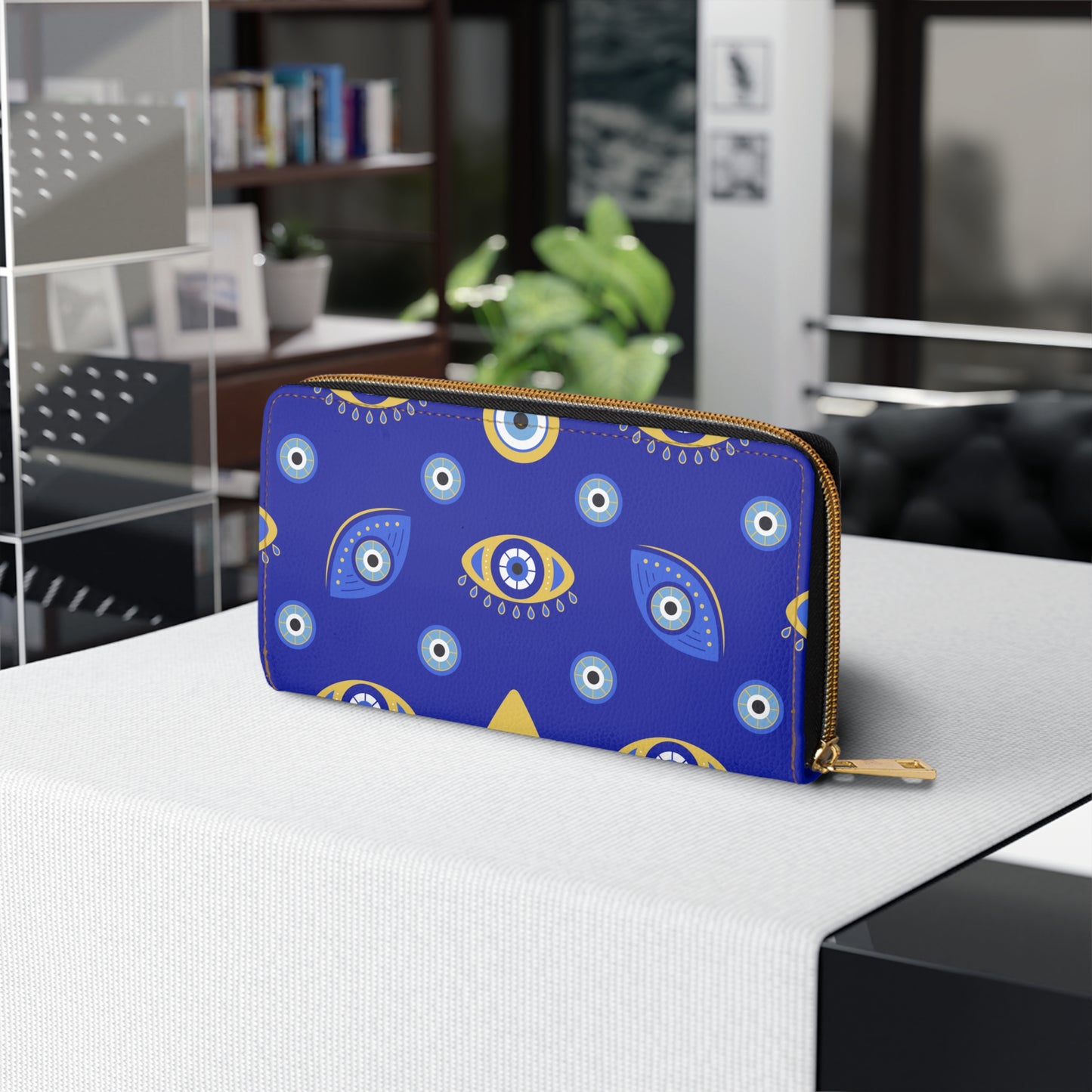 Evil Eye Wallet Zippered, Wallet for Women, Greek Evil Eye Gift, Mystical Zippered Credit Card Wallet, Blue Evil Eye, Vegan Wallet, Turkish