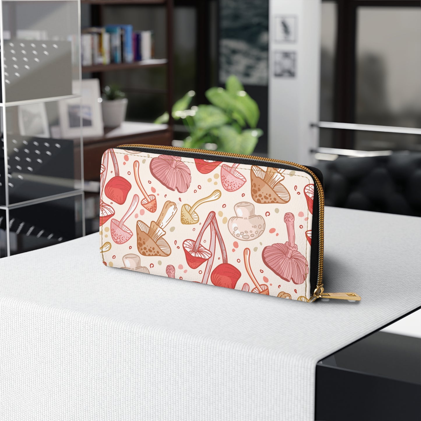 Mushroom Wallet, Cottagecore Gifts For Her, Zip Around Wallets for Women, Vegan Wallet, Faux Leather Patterned Fungi Clutch, Cute Printed