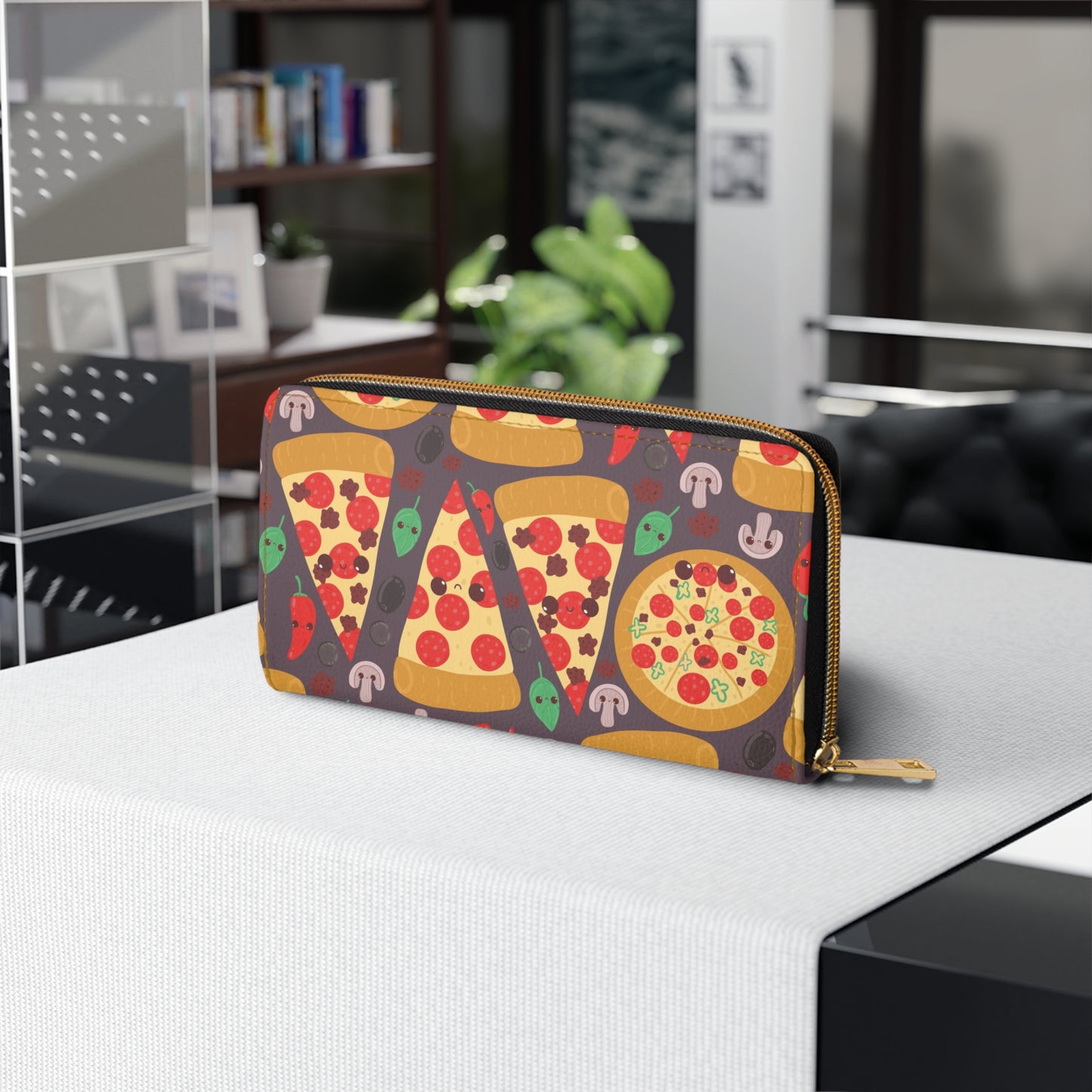 Kawaii Wallet Pizza Zippered Wallet for Women Zip Around Wallet Kawaii Print Clutch Credit Card Wallet Vegan Wallet Faux Pizza Lover Gift