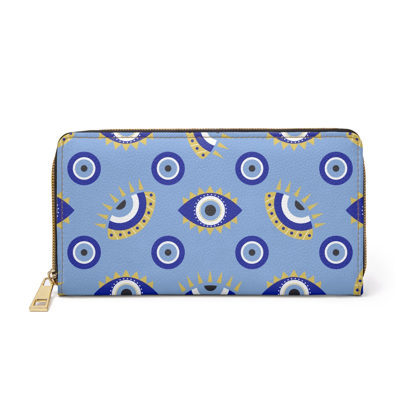 Evil Eye Zippered Wallet, Credit Card Cash Wallet for Women, Greek Evil Eye Gift, Mystical Zippered Wallet, Blue Evil Eye, Vegan Wallet Faux