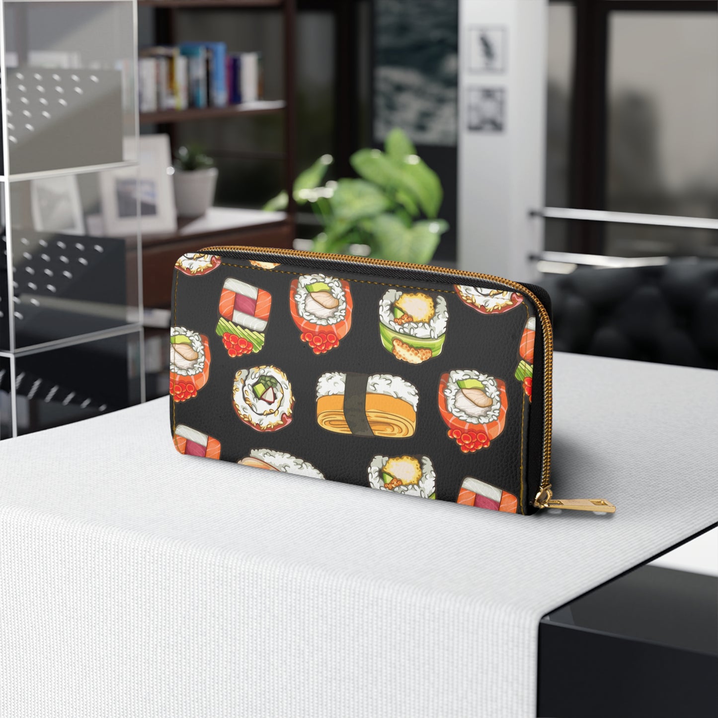 Sushi Wallet, Sushi Lover Gift, Vegan Faux Leather Wallet, Zip Around Clutch for Women, Patterned Sustainable Zip Wallet, Foodie Gift Girls