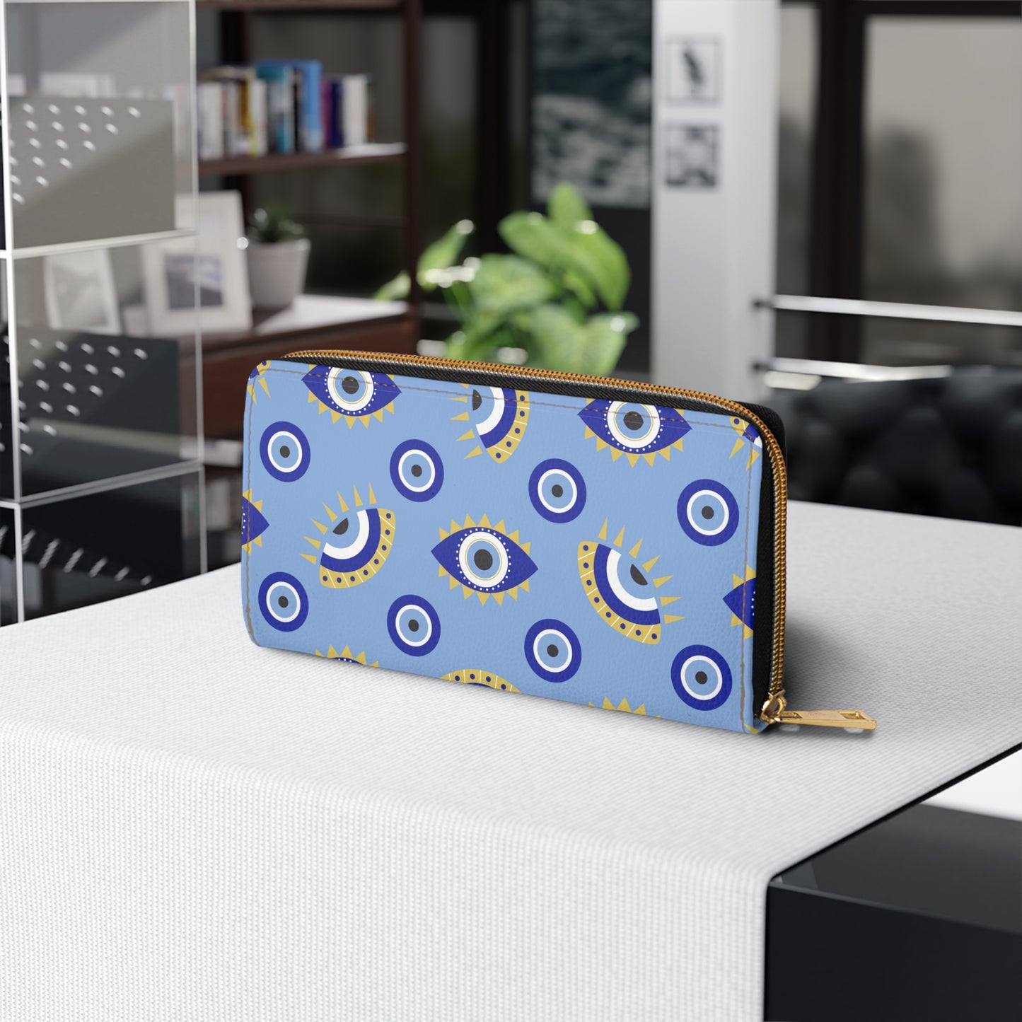 Evil Eye Zippered Wallet, Credit Card Cash Wallet for Women, Greek Evil Eye Gift, Mystical Zippered Wallet, Blue Evil Eye, Vegan Wallet Faux