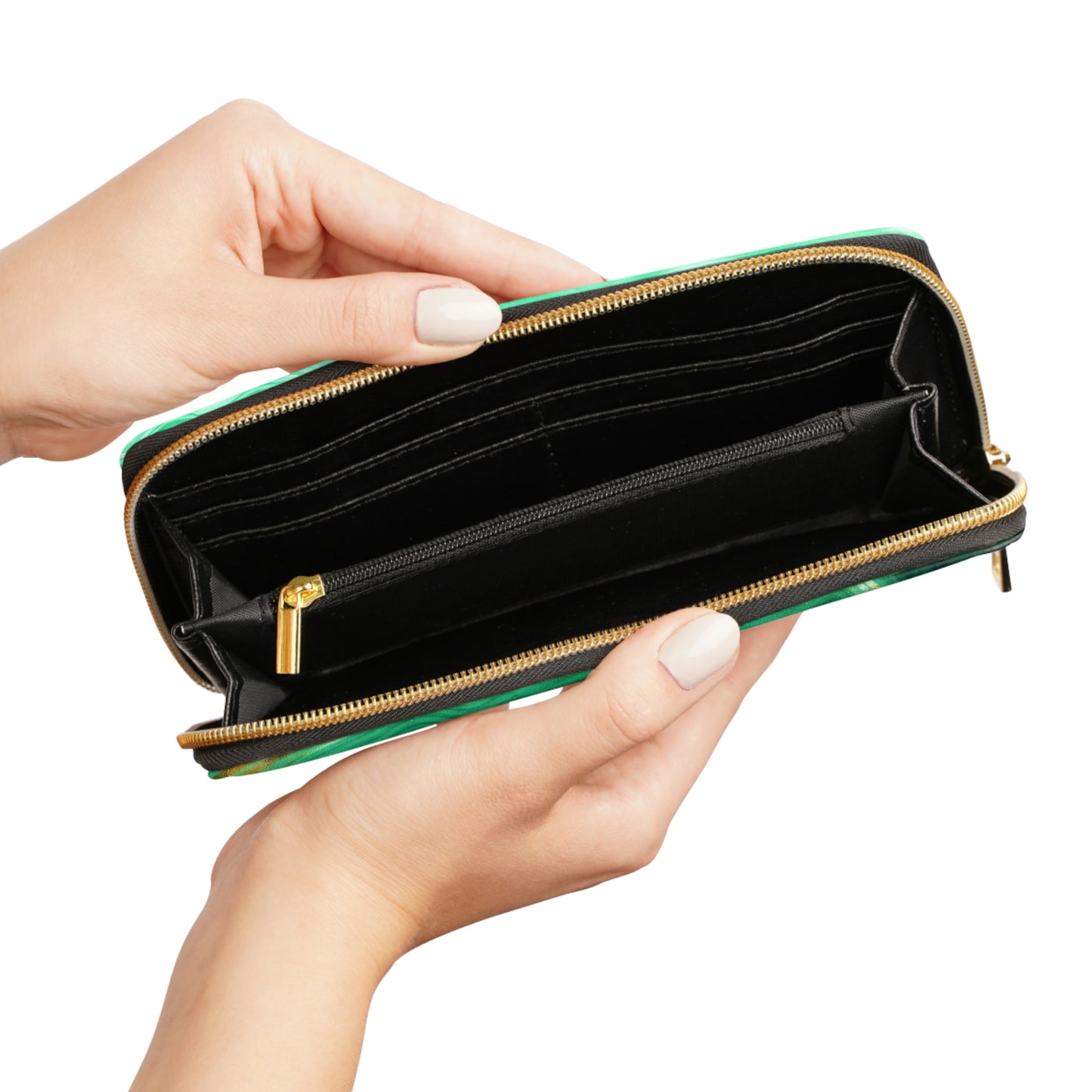 Geode Wallet, Green Crystal, Zippered Wallet Pattern, Zip Around Wallets for Women, Vegan Faux Leather Wallet, Boho Wallet,