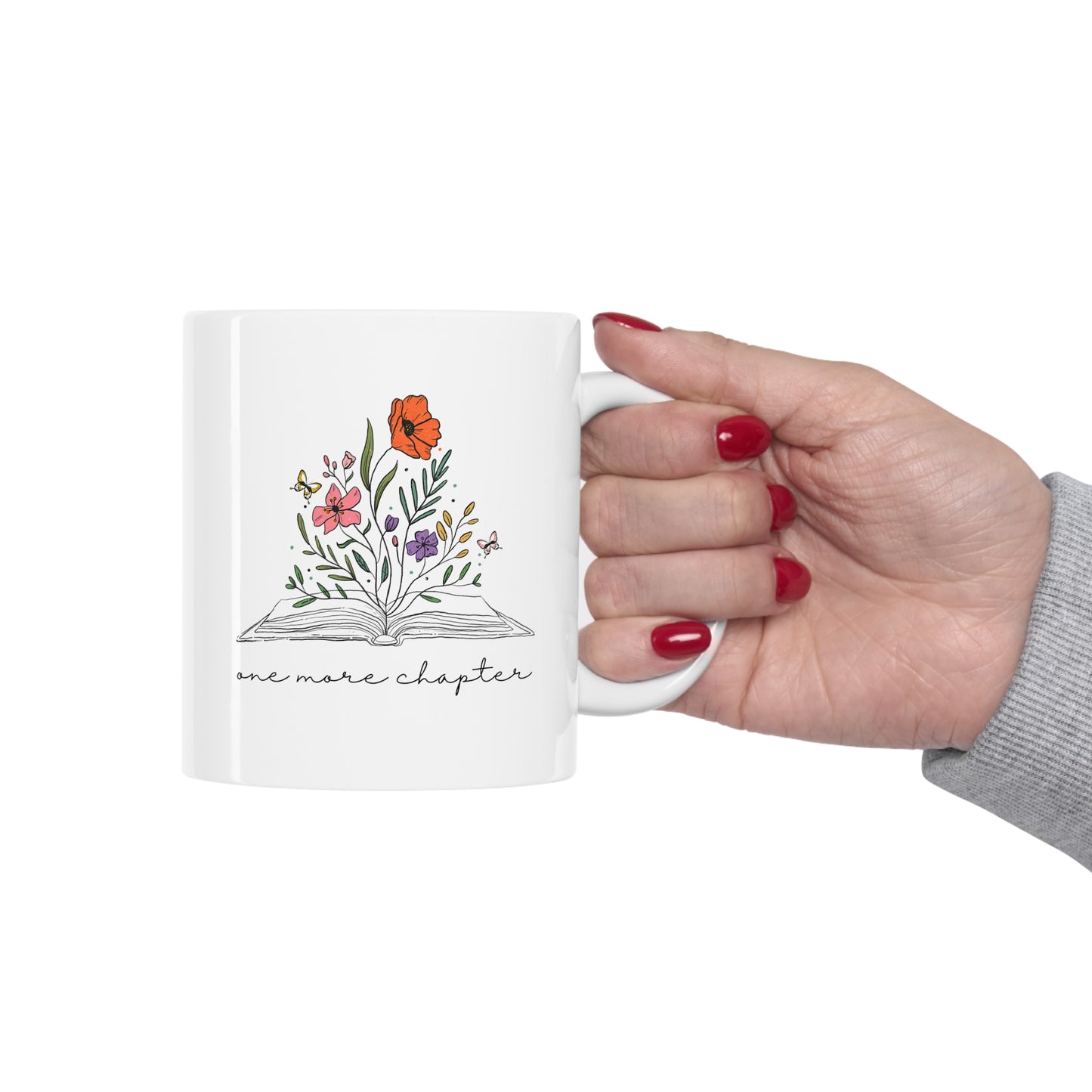 One More Chapter Mug, Book With Flowers Mug, Book Lover Mug, Librarian Gift, Bookish Mug, Books and Coffee Mug, Bookworm Mug, Bookish Gift