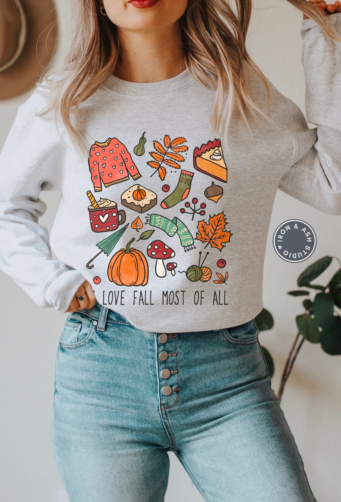 I Love Fall Most Of All Doodle Sweatshirt, Fall Sweaters For Women, Fall Doodle Shirt, It's Fall Y'all, Happy Fall Y'all, Fall Lover Gift