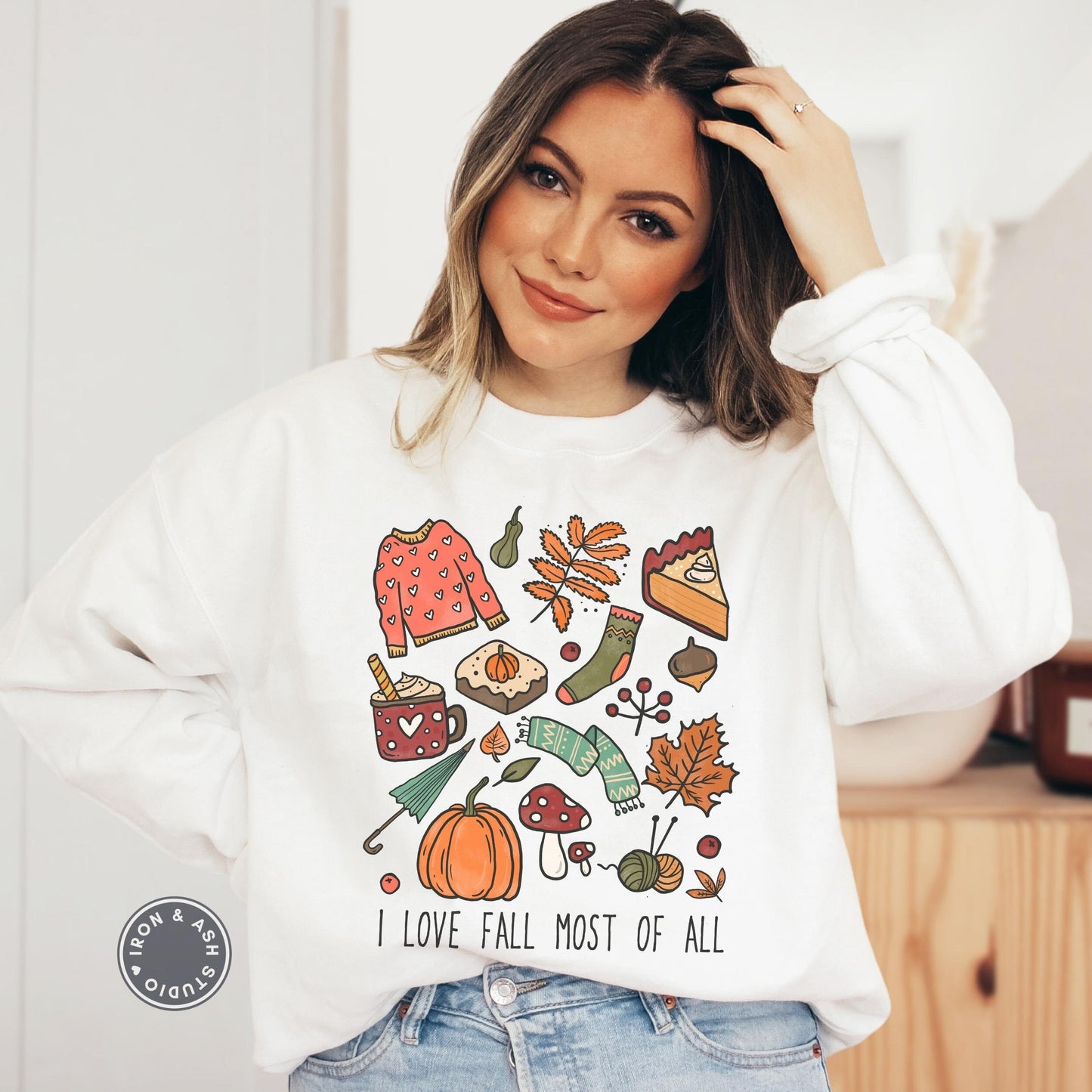 I Love Fall Most Of All Doodle Sweatshirt, Fall Sweaters For Women, Fall Doodle Shirt, It's Fall Y'all, Happy Fall Y'all, Fall Lover Gift