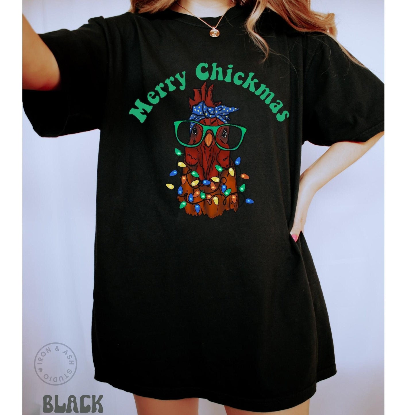 Funny Chicken Christmas Shirt Gifts for Women Comfort Color TShirt Merry Chickmas Merry and Bright Ugly Christmas Shirt for Mom Holiday Tee