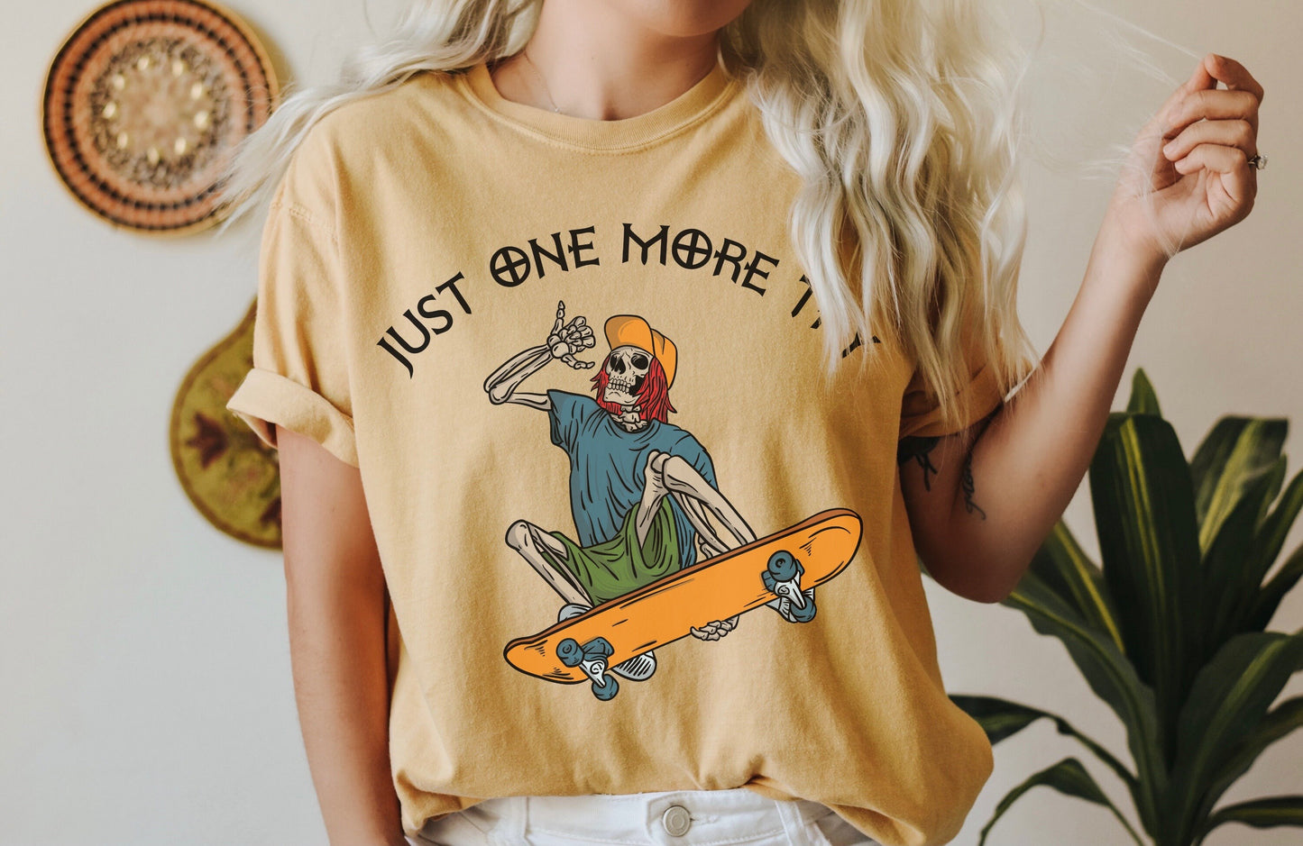 Skateboarder Skeleton Shirt - Skater T-Shirts for Men - Skateboarding Gift - Comfort Colors Mustard TShirt