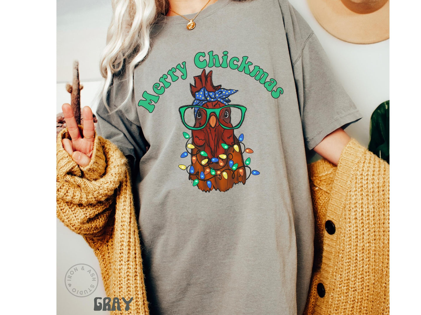 Funny Chicken Christmas Shirt Gifts for Women Comfort Color TShirt Merry Chickmas Merry and Bright Ugly Christmas Shirt for Mom Holiday Tee