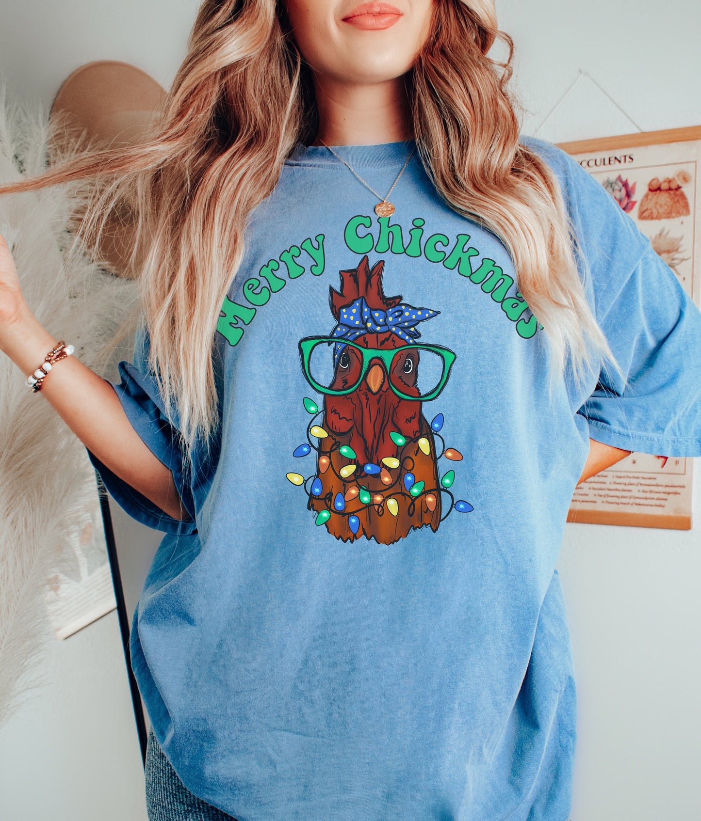 Funny Chicken Christmas Shirt Gifts for Women Comfort Color TShirt Merry Chickmas Merry and Bright Ugly Christmas Shirt for Mom Holiday Tee