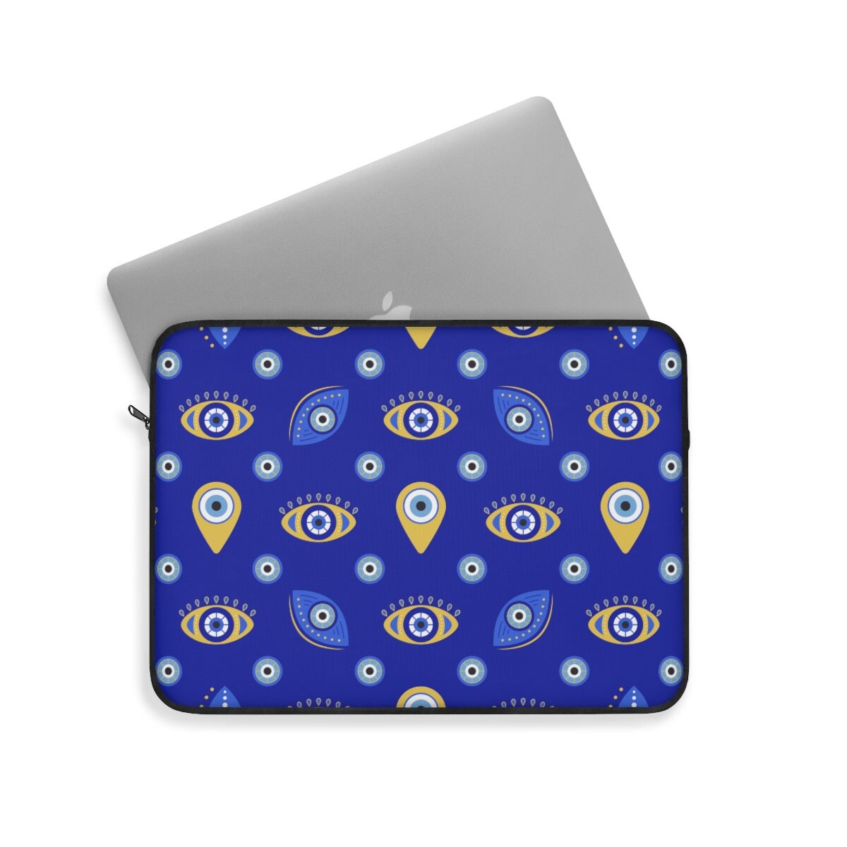 Evil Eye Laptop Sleeve, Greek Evil Eye Gift, Mystical Zippered Laptop Case, Blue Evil Eye Pouch, Macbook Sleeve 12 13 15 Dell Soft Sleeve