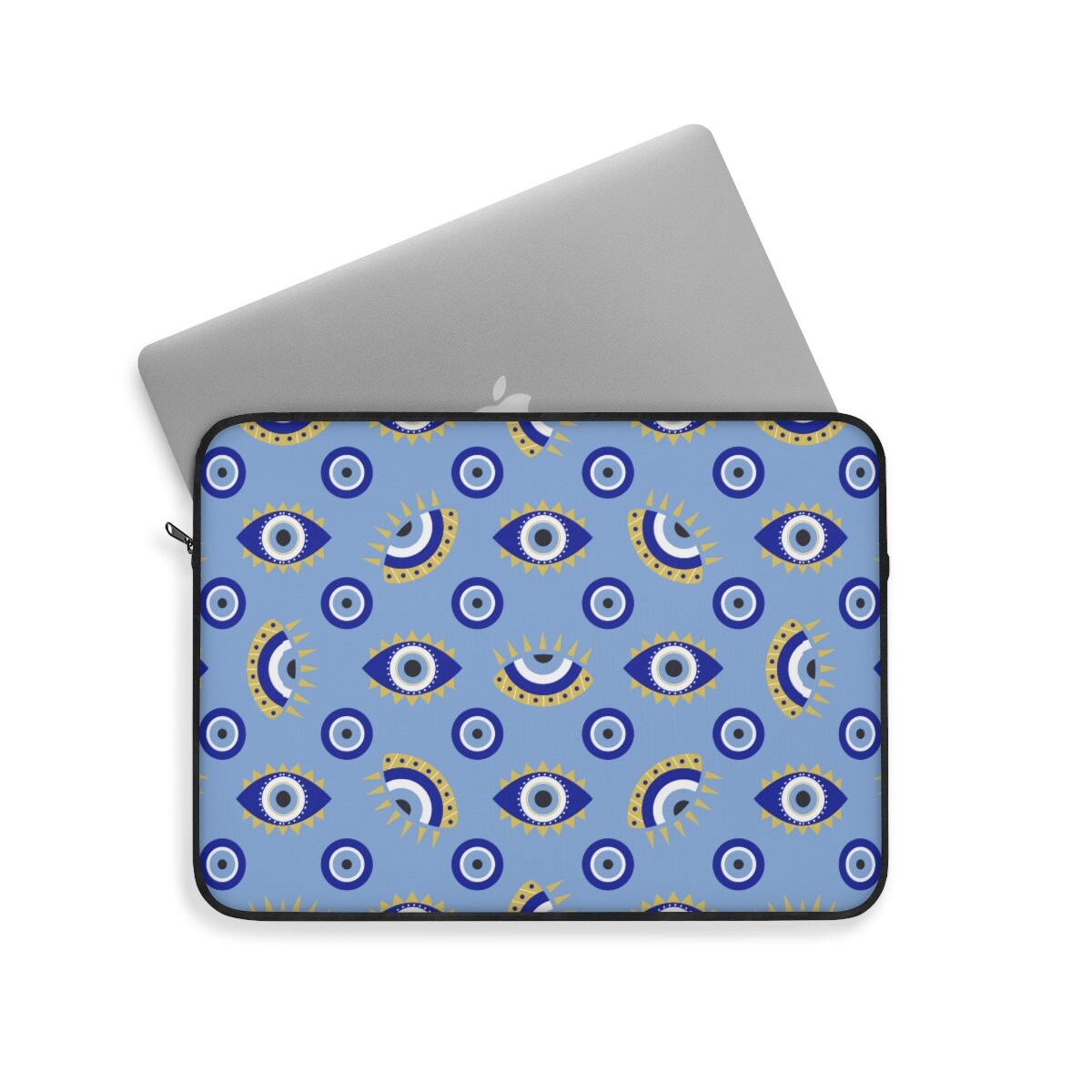 Evil Eye Laptop Sleeve, Greek Evil Eye Gift, Mystical Zippered Laptop Case, Blue Evil Eye Pouch, Macbook Sleeve 12 13 15 Dell Soft Sleeve