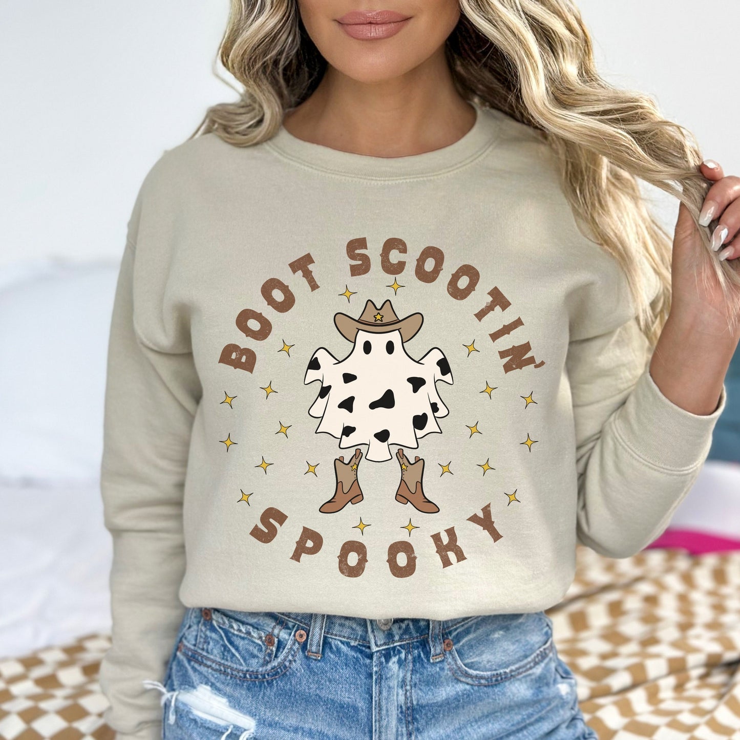 Western Ghost Sweatshirt, Boot Scootin Spooky Shirt, Cowgirl Ghost Sweatshirt, Ghost Crewneck Sweatshirt, Cute Fall Western Sweater Women