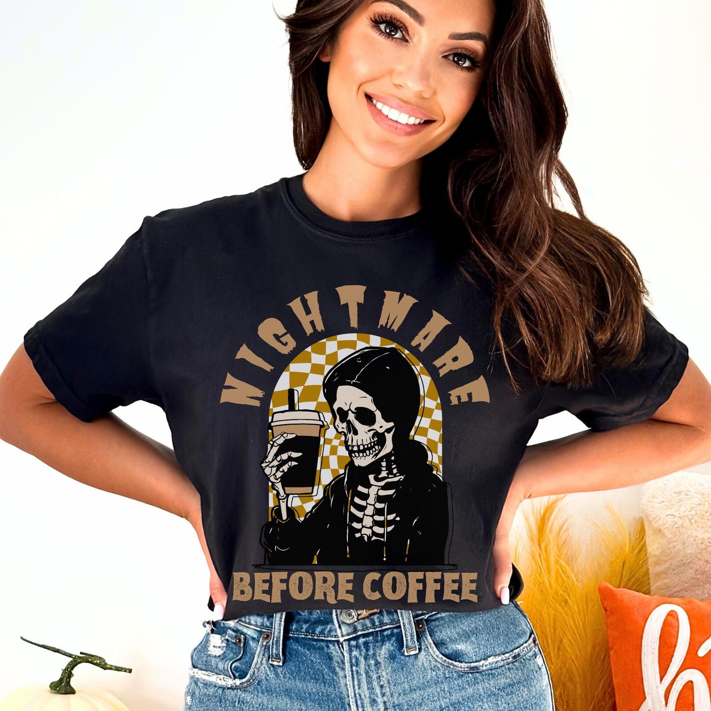 Funny Coffee Shirts Fall Coffee Shirt Comfort Colors Coffee Skeleton TShirt Funny Halloween Skeleton Coffee T Shirt Nightmare Before Coffee