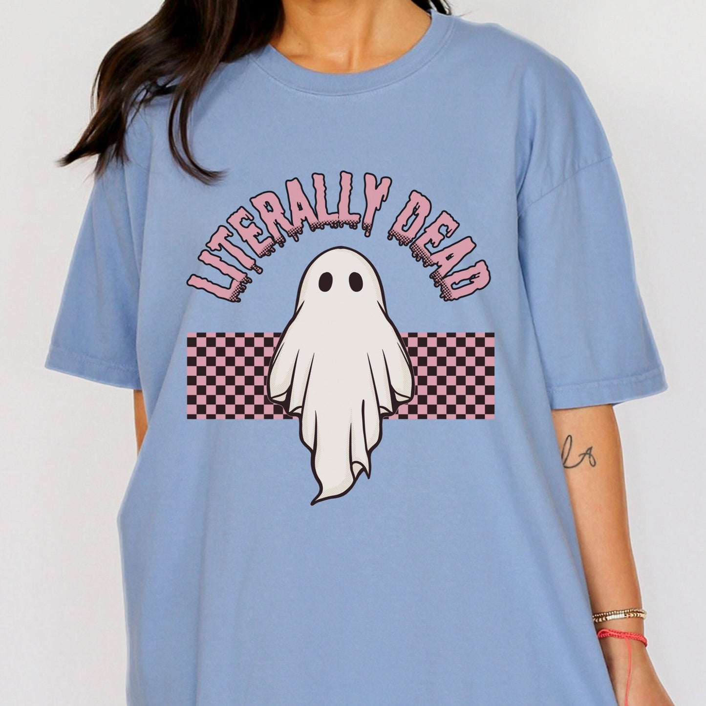 Funny Ghost Shirt Comfort Colors Ghost TShirt Retro Ghost Shirts Pink Halloween Shirt Literally Dead Night Out Funny Fall