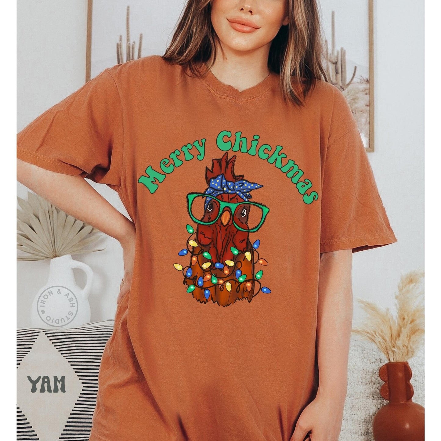 Funny Chicken Christmas Shirt Gifts for Women Comfort Color TShirt Merry Chickmas Merry and Bright Ugly Christmas Shirt for Mom Holiday Tee
