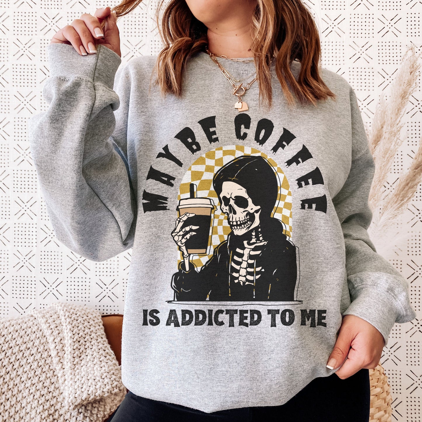 Coffee Skeleton Sweatshirt Funny Skelton Sweatshirt Graphic Sweatshirt Trendy Coffee Sweatshirt for Women Coffee Crewneck Sweatshirt Fall