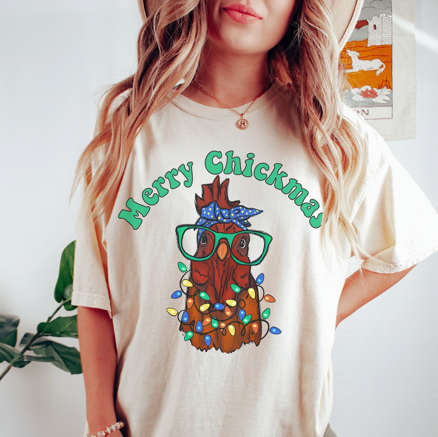 Funny Chicken Christmas Shirt Gifts for Women Comfort Color TShirt Merry Chickmas Merry and Bright Ugly Christmas Shirt for Mom Holiday Tee