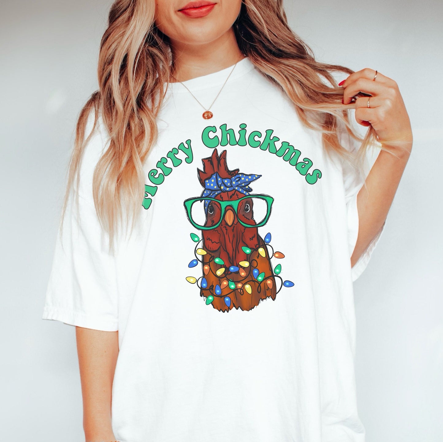 Funny Chicken Christmas Shirt Gifts for Women Comfort Color TShirt Merry Chickmas Merry and Bright Ugly Christmas Shirt for Mom Holiday Tee