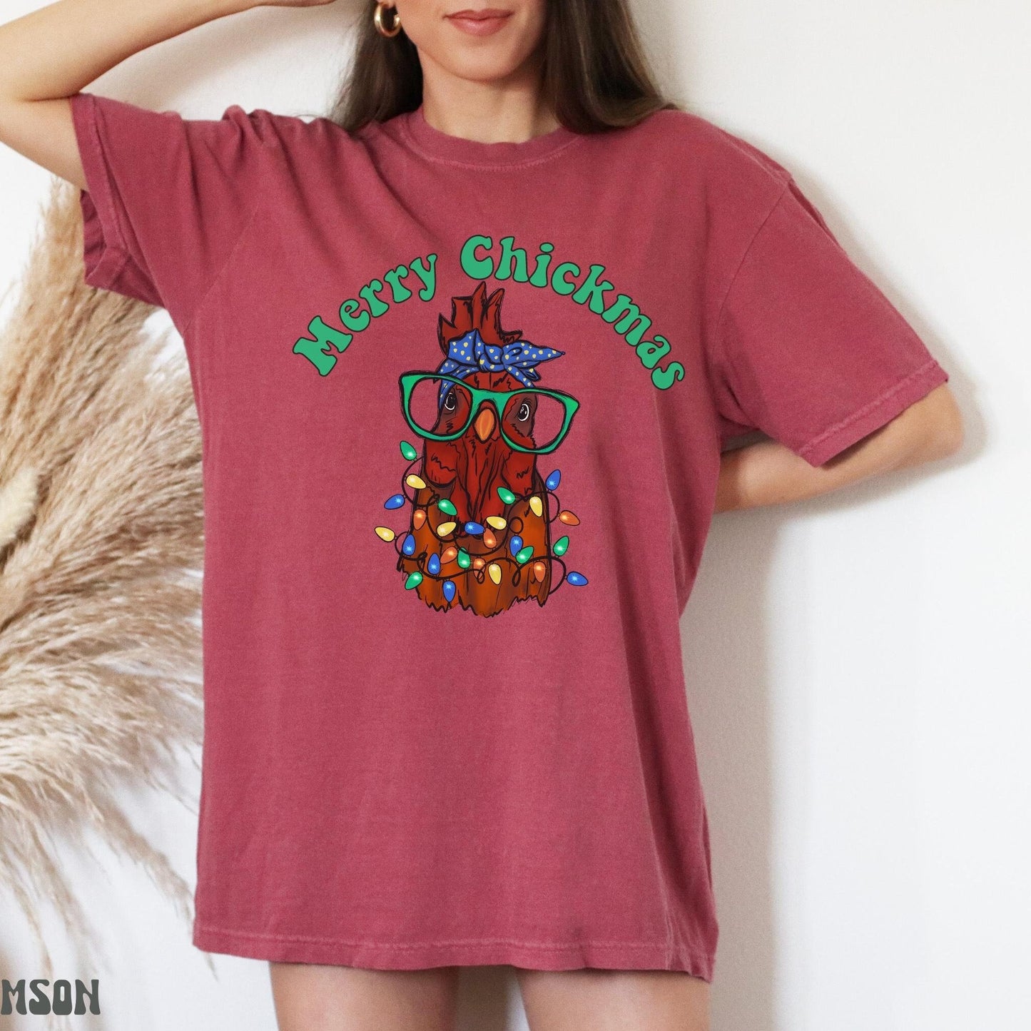 Funny Chicken Christmas Shirt Gifts for Women Comfort Color TShirt Merry Chickmas Merry and Bright Ugly Christmas Shirt for Mom Holiday Tee