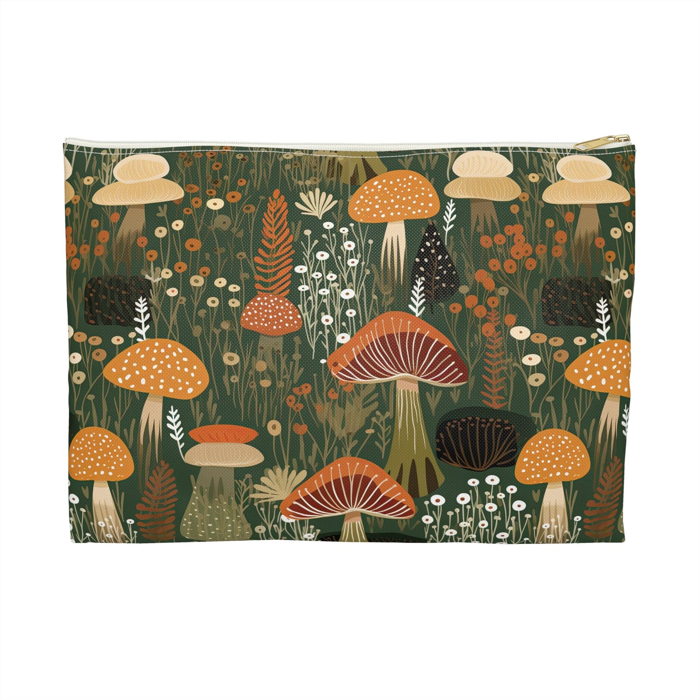 Mushroom Zippered Pouch, Mushroom Accessory Pouch, Mushroom Makeup Bag, Flat Zipper Pouch, Zippered Bag, Zippered Cosmetic Pouch, Zip Bag