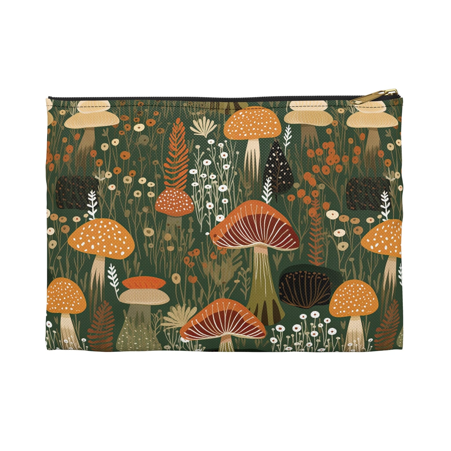 Mushroom Zippered Pouch, Mushroom Accessory Pouch, Mushroom Makeup Bag, Flat Zipper Pouch, Zippered Bag, Zippered Cosmetic Pouch, Zip Bag
