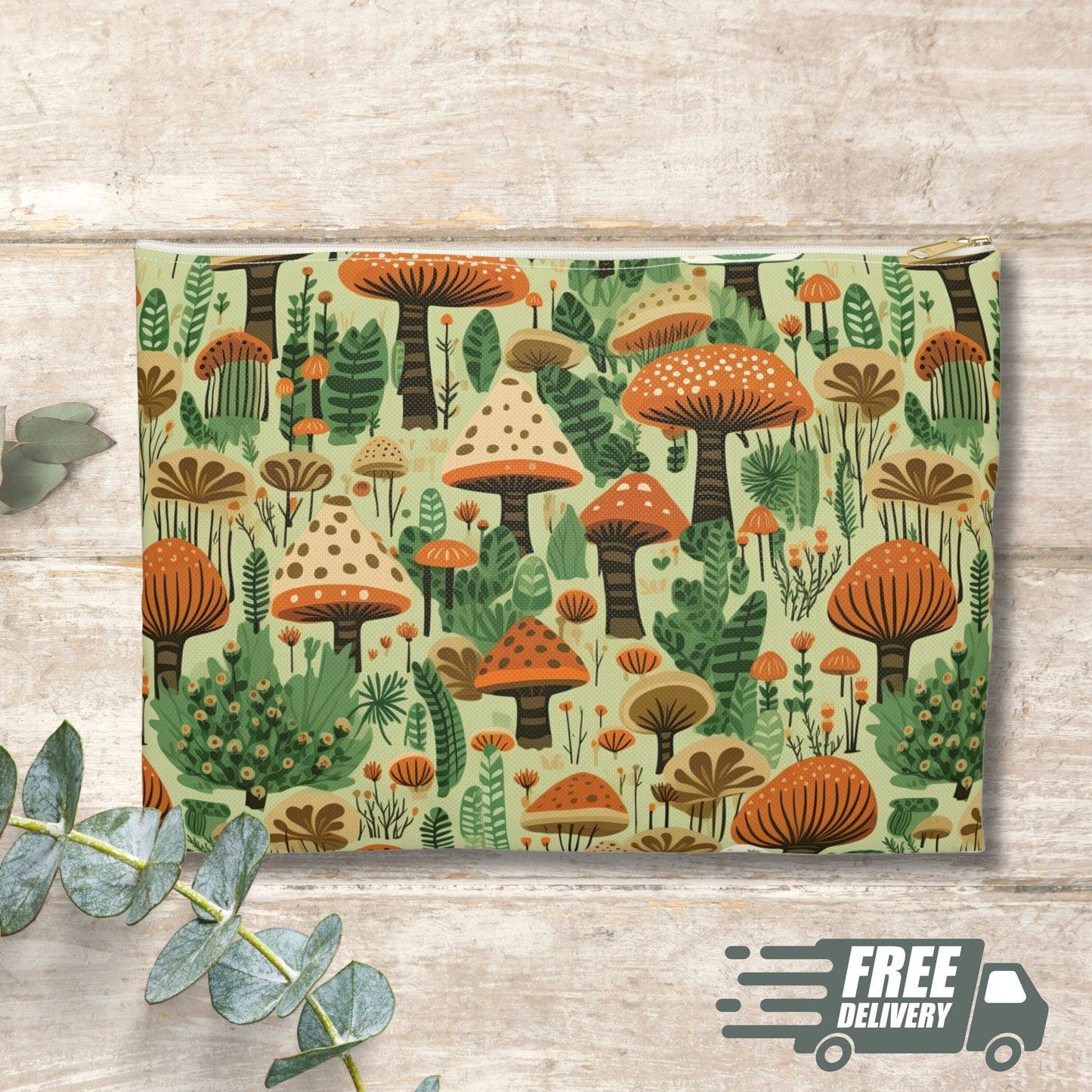 Mushroom Makeup Bag, Mushroom Zipper Pouch, Mushroom Accessory Pouch, Cottagecore Case, Zippered Pouch, Zippered Bag, Mushroom Makeup Pouch