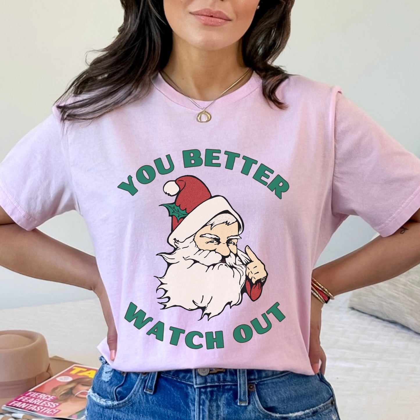 You Better Watch Out Shirt Funny Santa TShirt Ugly Christmas Shirt Party T-Shirt Santa Shirt for Men Santa Crewneck Tee Xmas Party Shirt