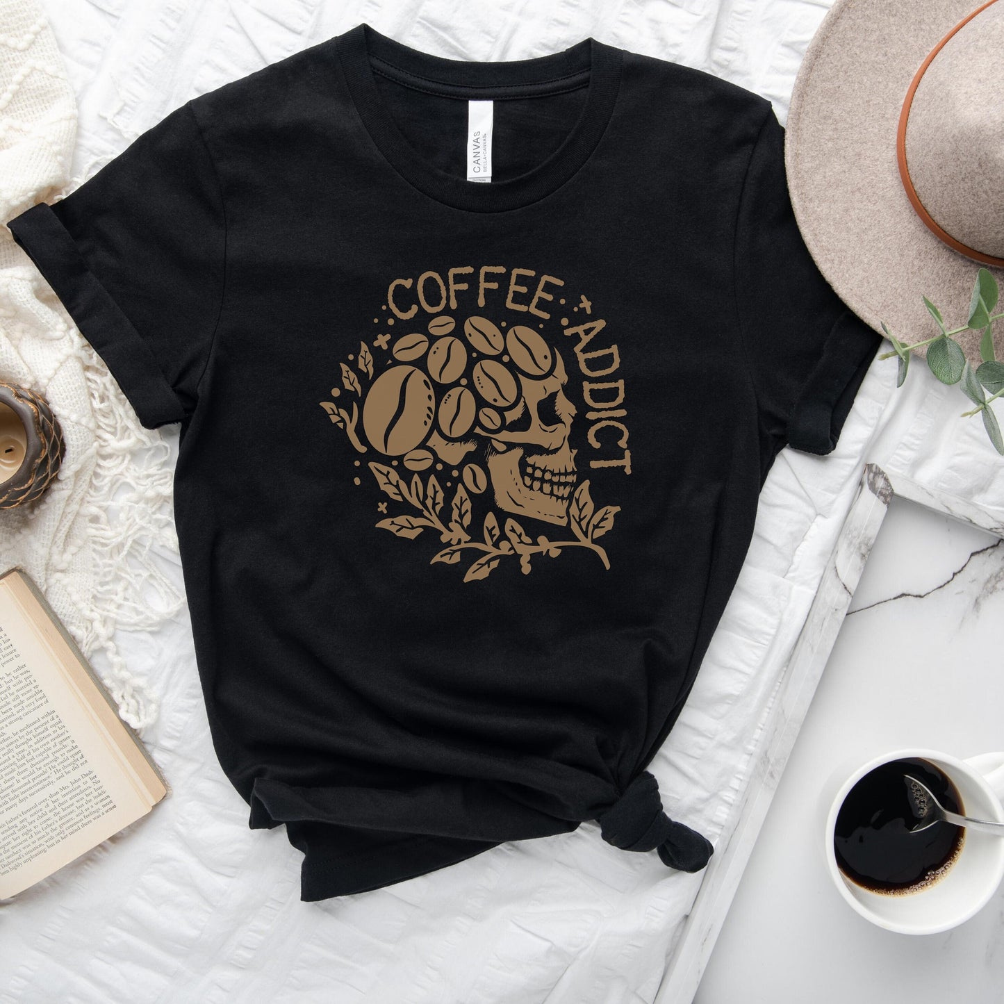 Coffee Addict Shirt, Skull Coffee Shirt, Dark Aesthetic, Boho Coffee, Women's Coffee Shirt, Coffee Lover gift, But First Coffee, Teacher Tee