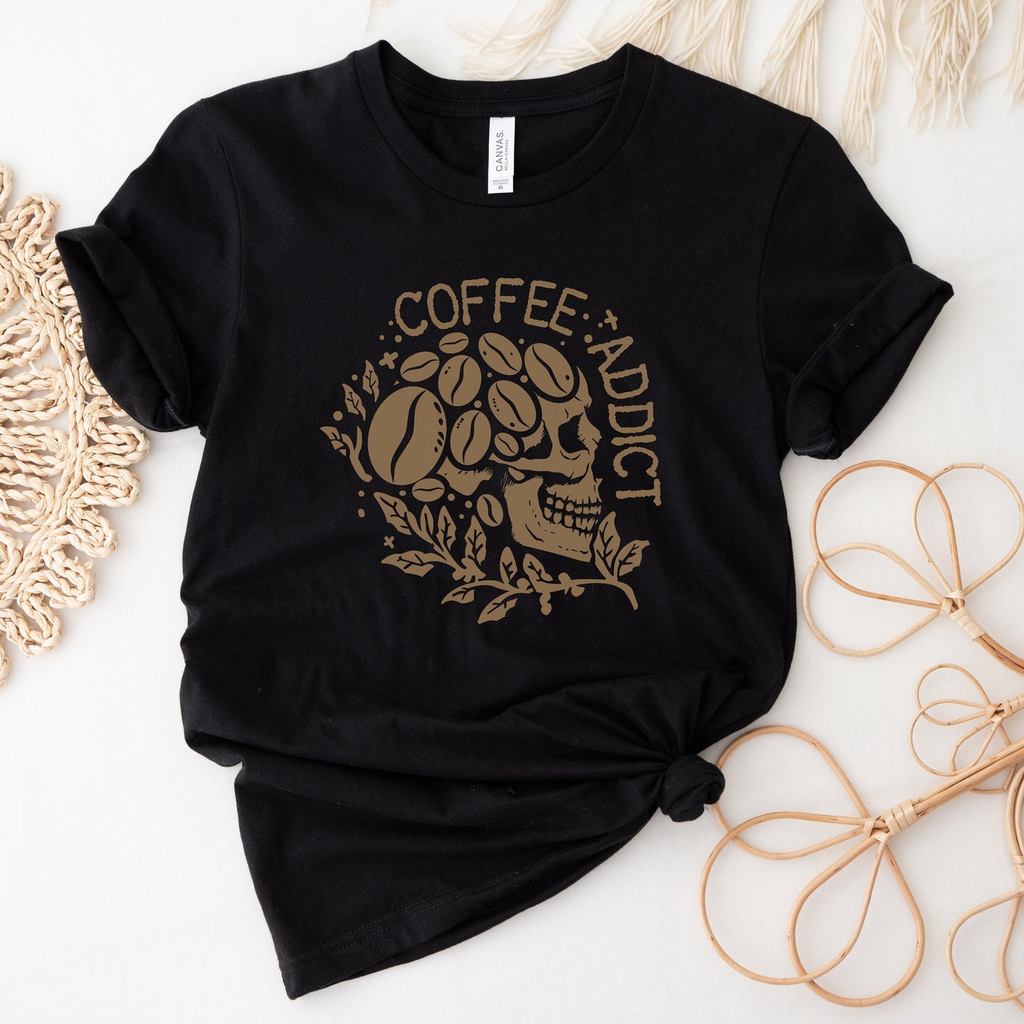 Coffee Addict Shirt, Skull Coffee Shirt, Dark Aesthetic, Boho Coffee, Women's Coffee Shirt, Coffee Lover gift, But First Coffee, Teacher Tee