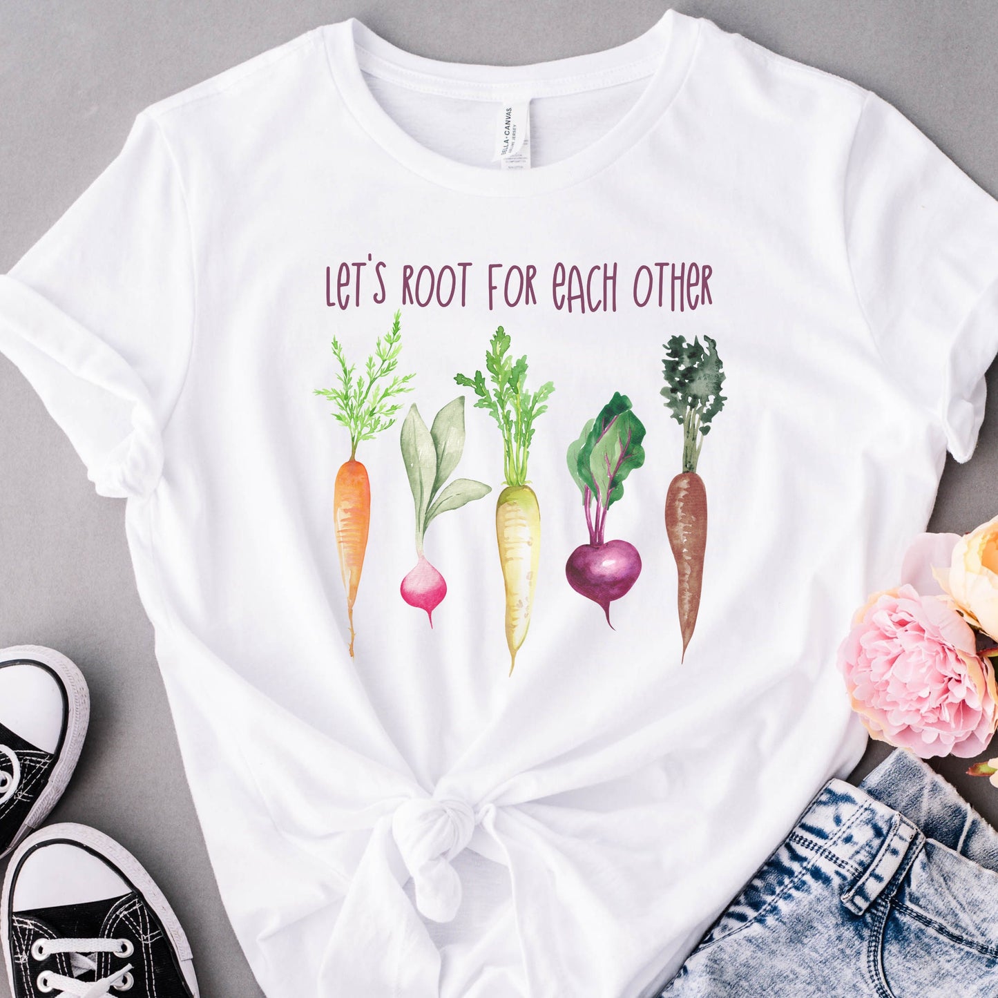 Let's Root For Each Other Shirt, Kindness Tshirt, Plant Lady, Positive, Gardening T-shirt for Women,Funny Plant Tshirt,Vegan Tee, Vegetables