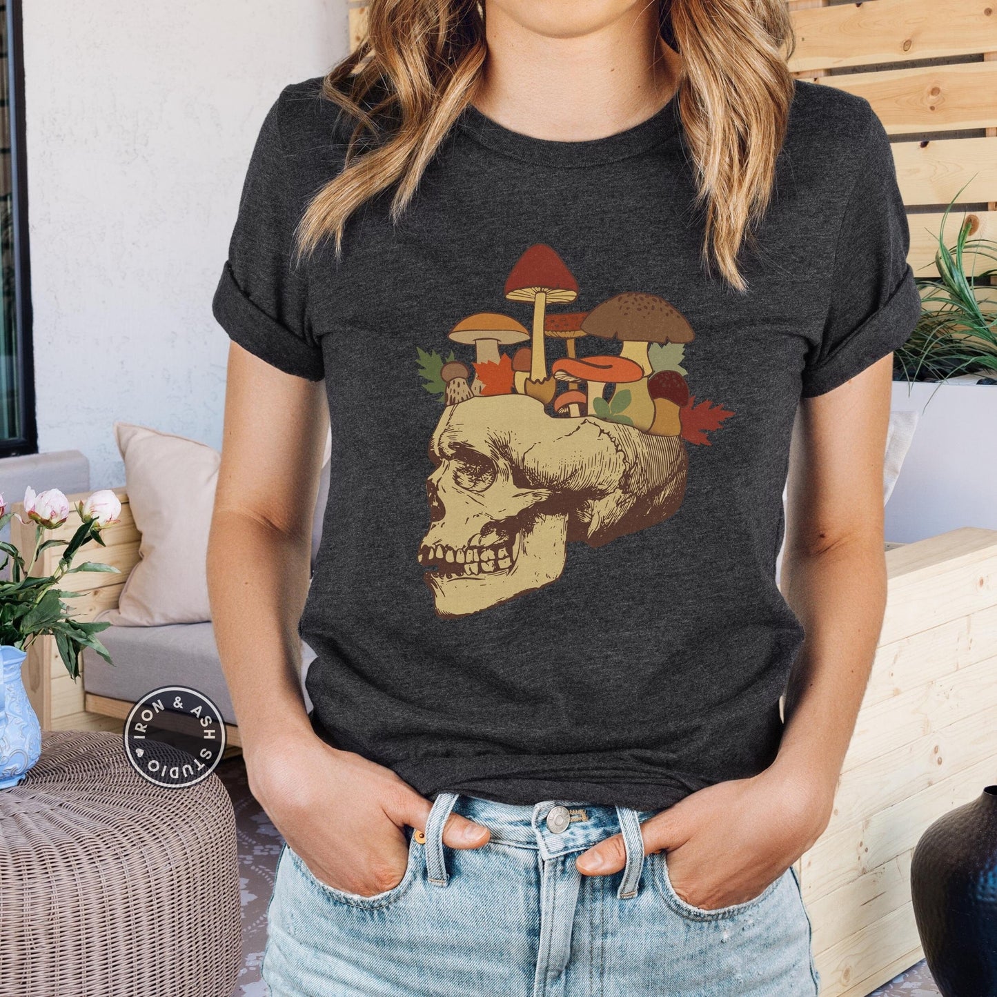 Skull Mushroom Shirt Cottagecore Mushroom TShirt Dark Academia Skull Shirt Mushroom Top Cottagecore Aesthetic Trendy Clothes Graphic Tees