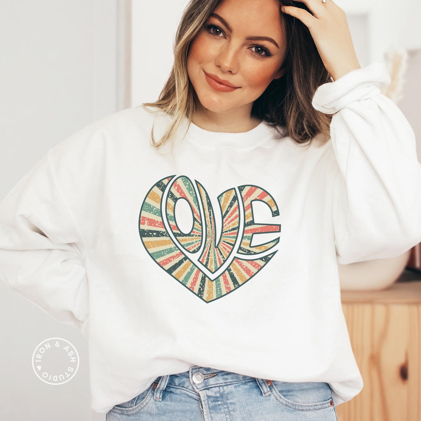 Love Retro Heart Sweatshirt, Love Sweatshirt, Positivity Sweater, Self Love, Teacher Love Crewneck, Spread Kindness, Valentines Day Shirt