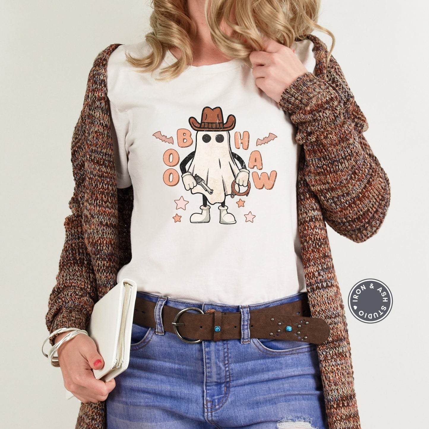 Boo Haw Halloween Ghost Shirt, Yee Haw Halloween, Cute Women's Western Halloween Tee, Retro Halloween, Cute Country Cowgirl Halloween Tee