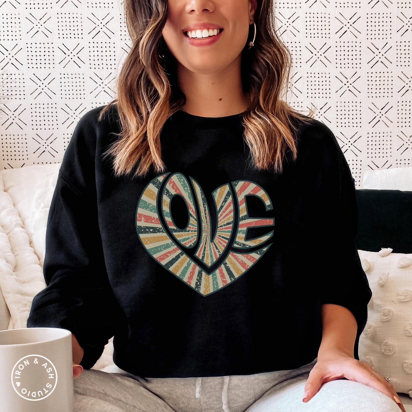 Love Retro Heart Sweatshirt, Love Sweatshirt, Positivity Sweater, Self Love, Teacher Love Crewneck, Spread Kindness, Valentines Day Shirt