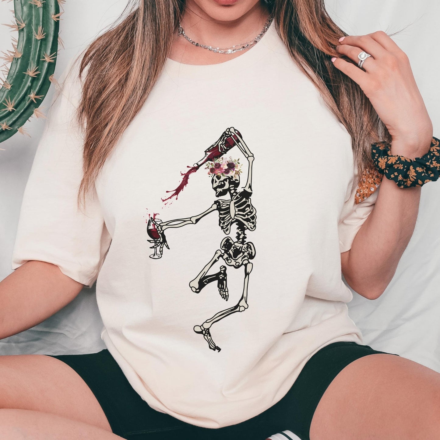 Wine Skeleton Shirt, Funny Skeleton Shirt, Skeleton Tee, Dancing Skeleton, Hallowine Shirt, Wine Lover Gift, Crewneck T-shirt