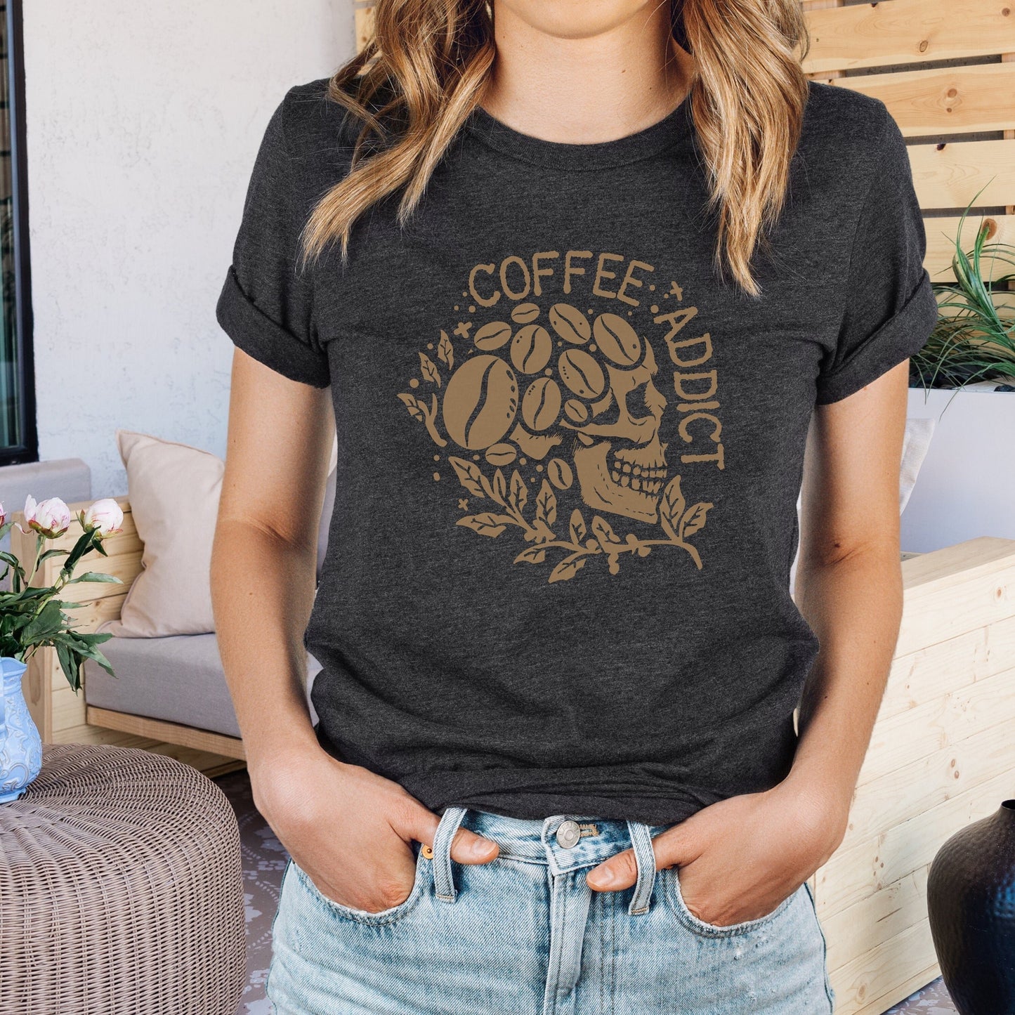 Coffee Addict Shirt, Skull Coffee Shirt, Dark Aesthetic, Boho Coffee, Women's Coffee Shirt, Coffee Lover gift, But First Coffee, Teacher Tee