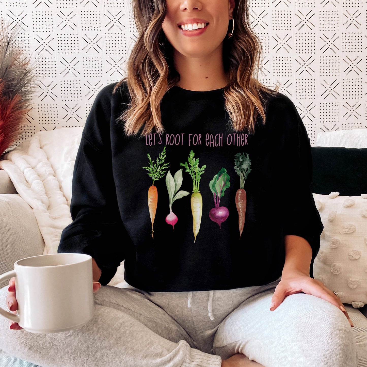 Let's Root For Each Other Sweatshirt, Kindness Shirt, Plant Lady, Positive, Gardening Shirt for Women,Funny Plant Tshirt,Vegan Shirt,Veggies