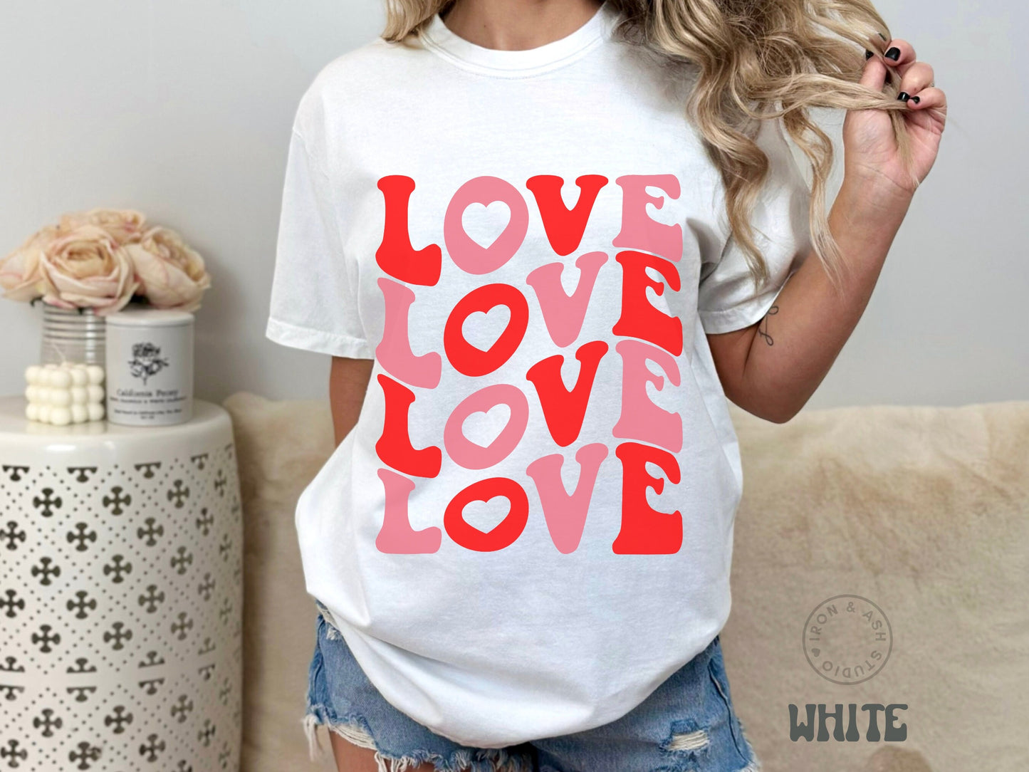 Love Shirt, Retro Love Heart Valentines Day Comfort Color Tee, Cute Valentines Day Apparel for Women, Valentines Outfit, Vday Heart T-Shirt