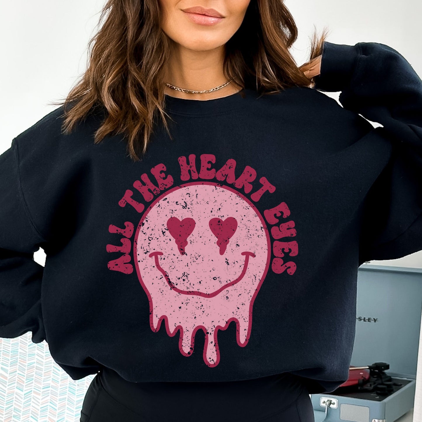 Retro Heart Eyes Valentines Day Sweatshirt Trendy Valentine Sweater Preppy Valentine Sweatshirt Oversized Melty Heart Valentine Crewneck