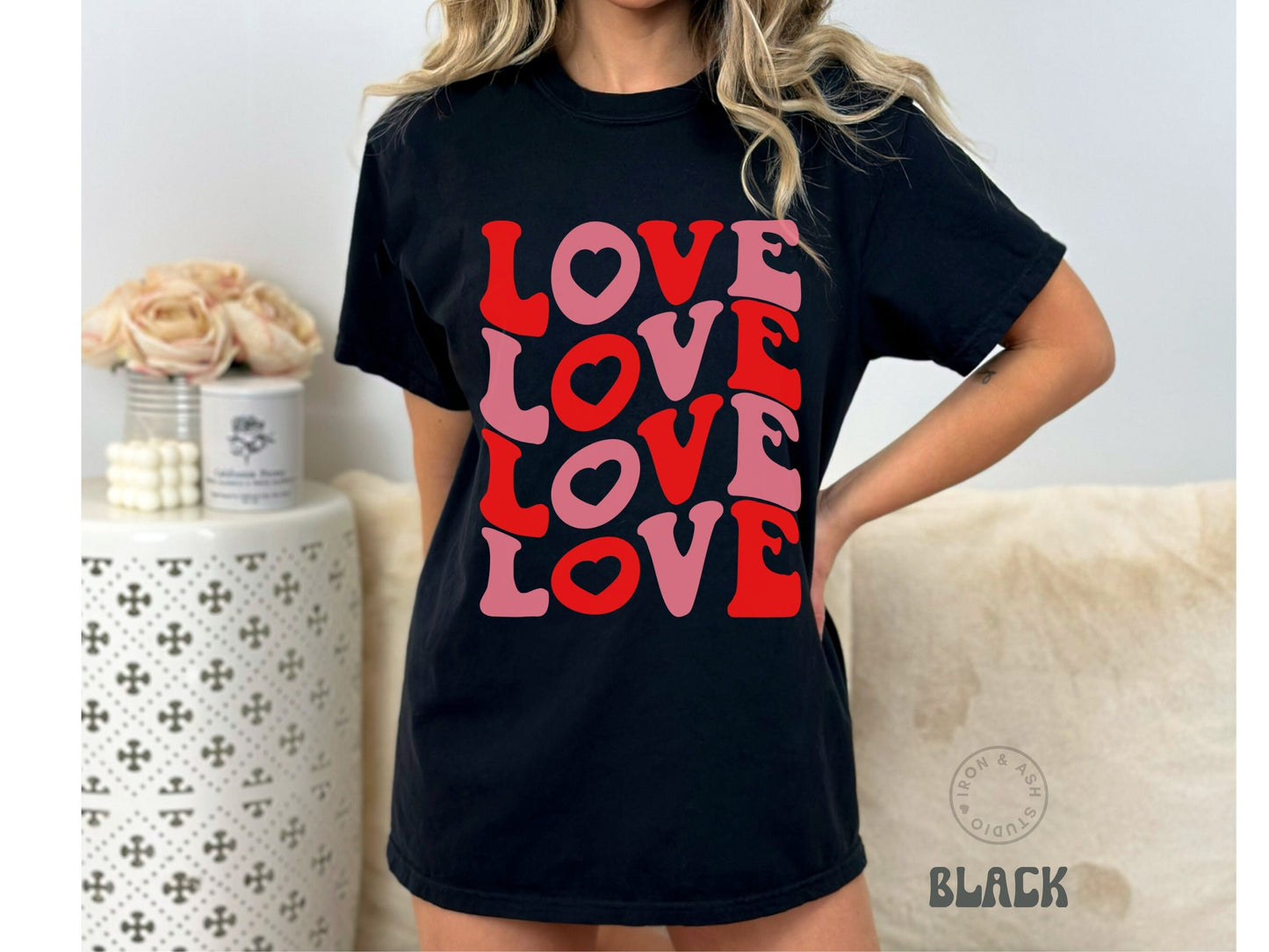Love Shirt, Retro Love Heart Valentines Day Comfort Color Tee, Cute Valentines Day Apparel for Women, Valentines Outfit, Vday Heart T-Shirt