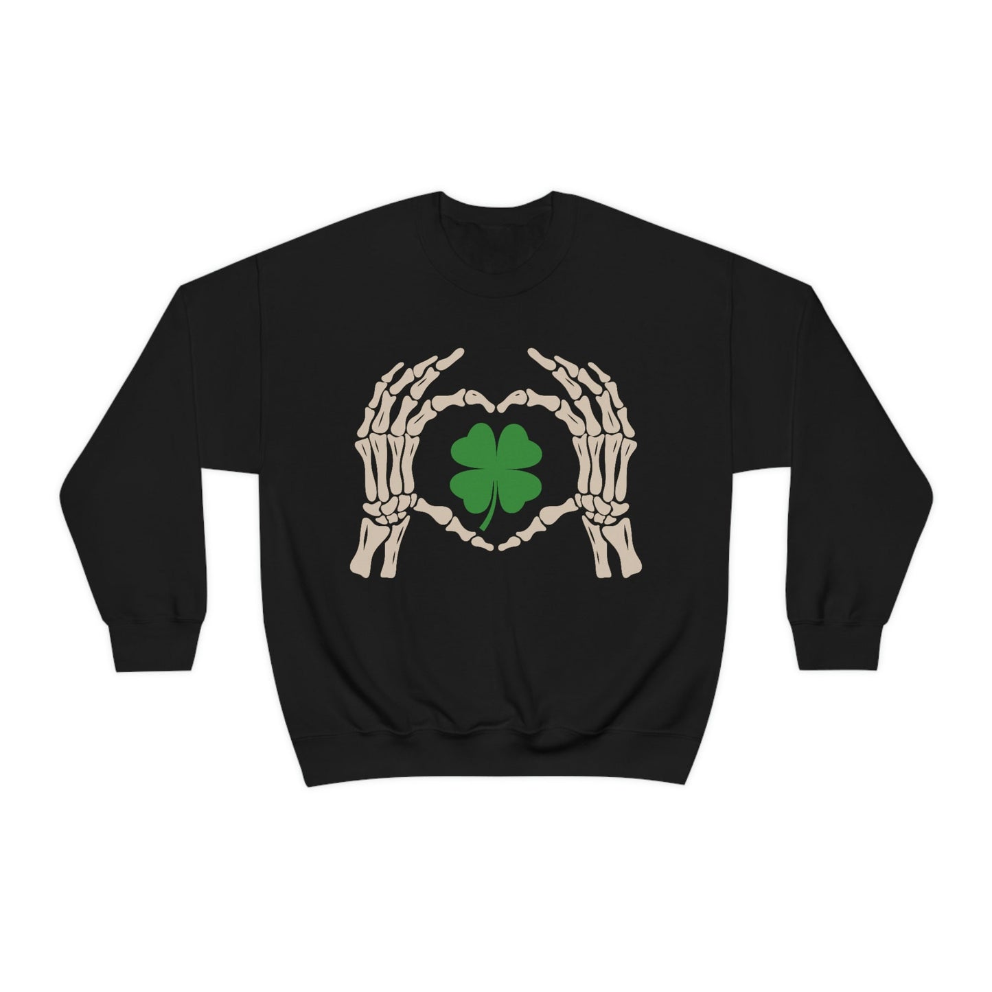 St Patricks Day Sweatshirt Skeleton Shamrock Heart Sweater for Women Men Cute St Paddys Crewneck St. Patricks Day Skeleton Hands Sweatshirt