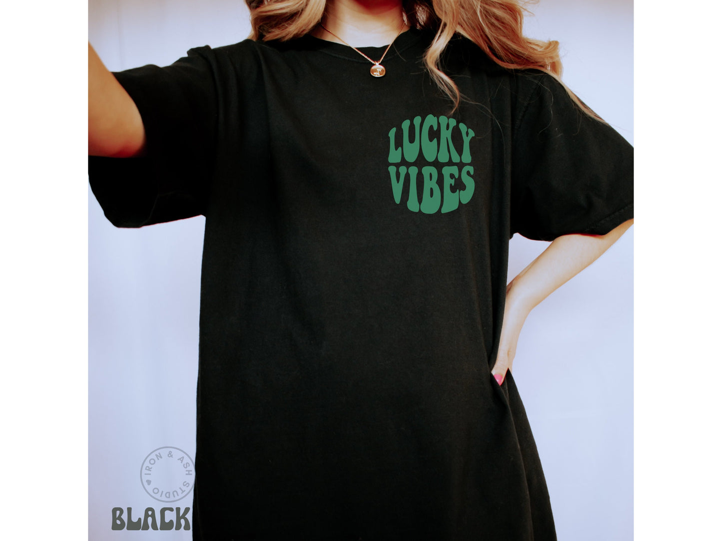 Lucky Vibes Shirt Pocket Mens St Patricks Day Shirt Minimal Style Shamrock Tshirt St Paddys Day T Shirt Retro St. Patricks Comfort Colors