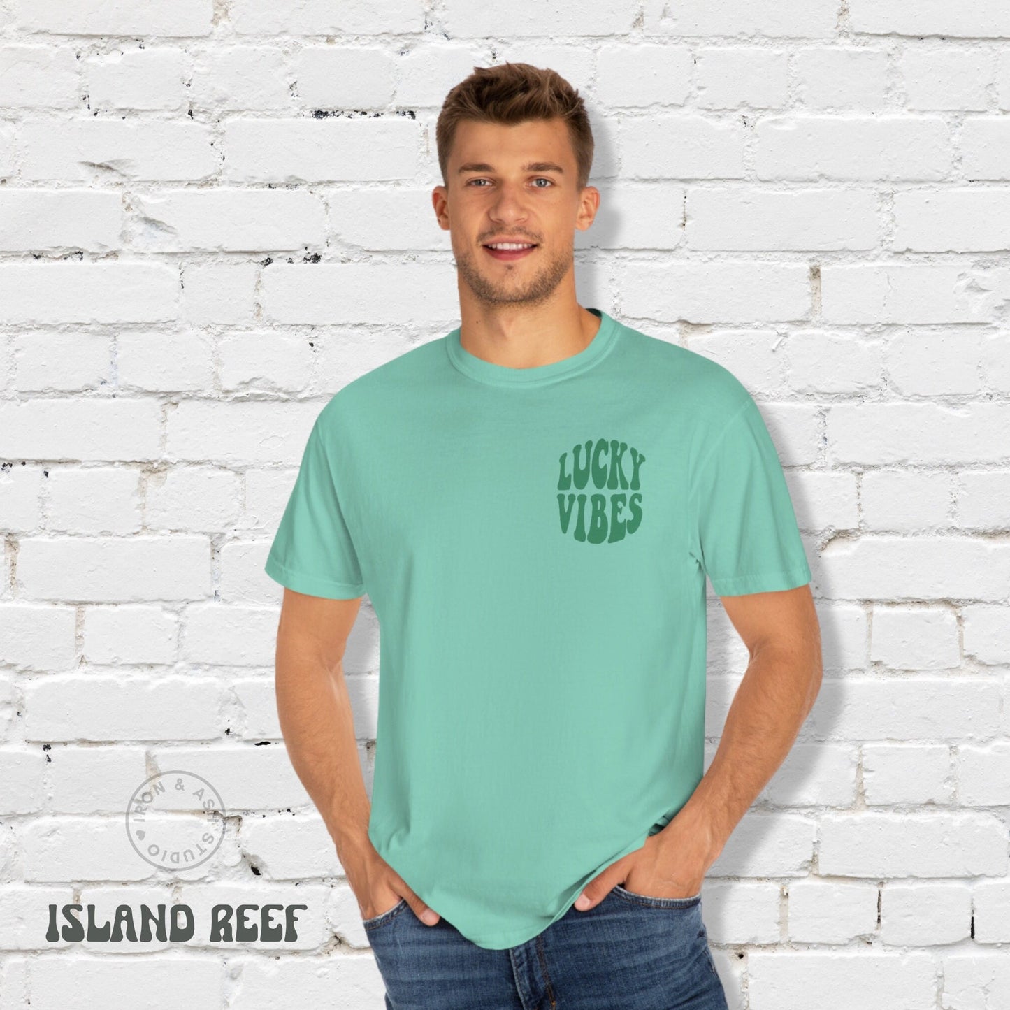 Lucky Vibes Shirt Pocket Mens St Patricks Day Shirt Minimal Style Shamrock Tshirt St Paddys Day T Shirt Retro St. Patricks Comfort Colors