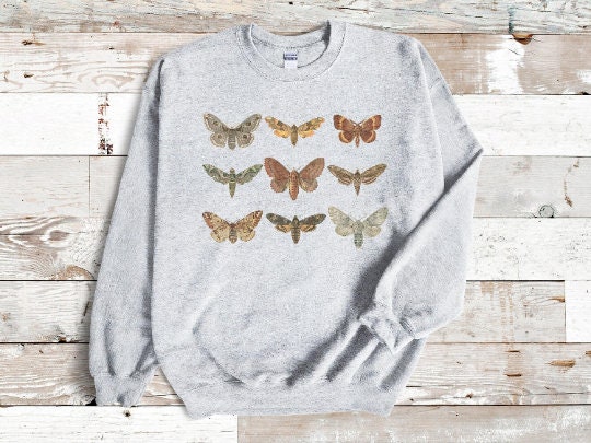 Moth Cottagecore Aesthetic Sweatshirt, Indie Clothing, Botanical Shirt, Dark Academia, Gardening gift for Women, Nature Lover Shirt, Insects