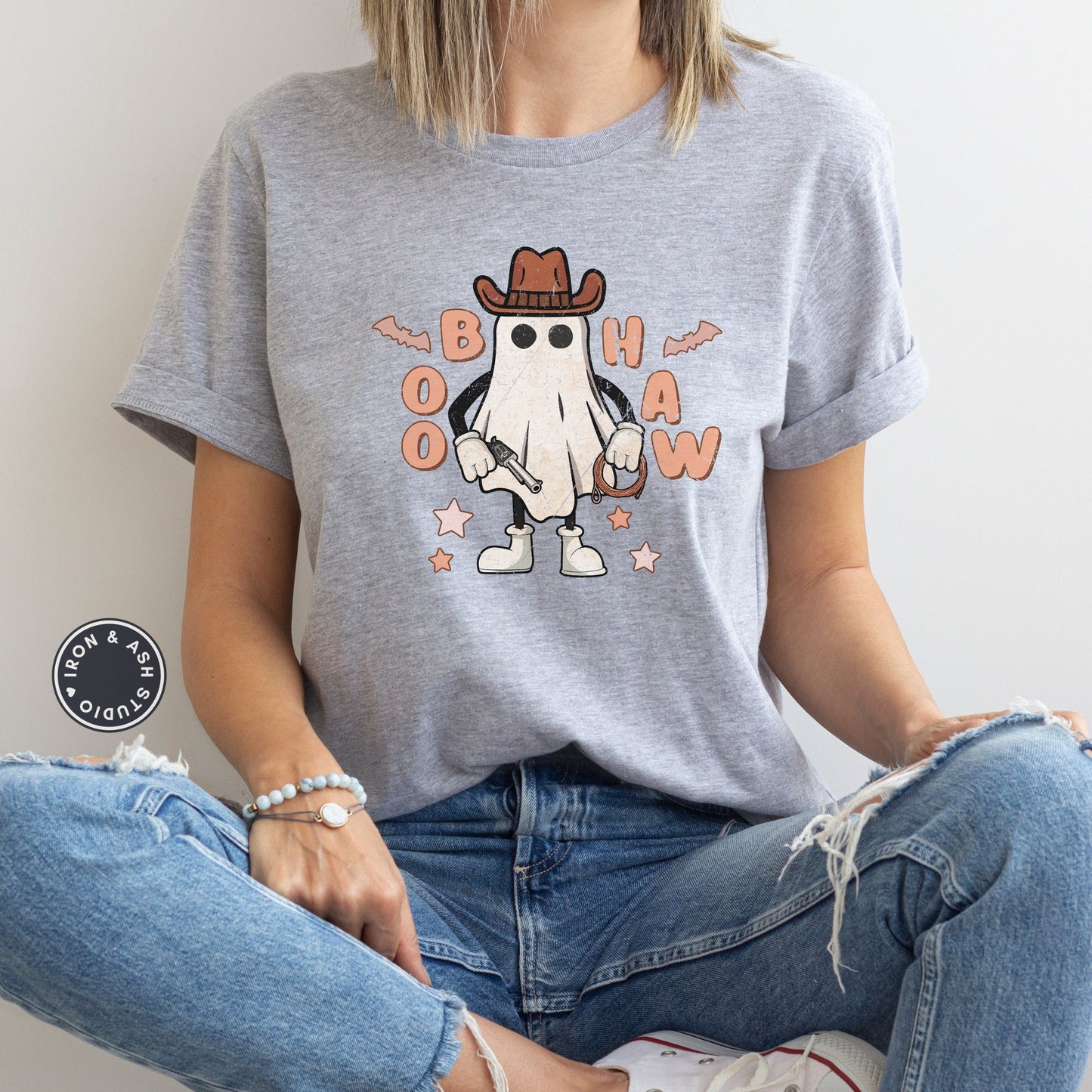 Boo Haw Halloween Ghost Shirt, Yee Haw Halloween, Cute Women's Western Halloween Tee, Retro Halloween, Cute Country Cowgirl Halloween Tee
