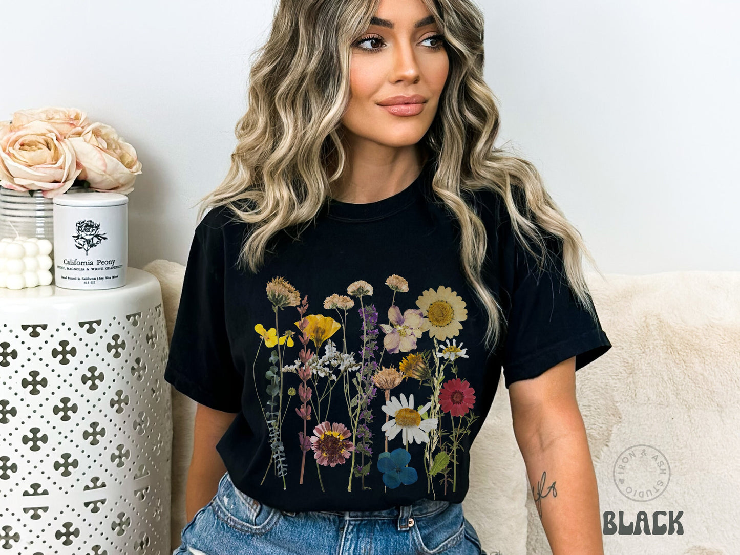 Boho Wildflowers Shirt Comfort Colors TShirt Botanical Cottagecore Tee Goblincore Clothing Pressed Floral Shirt Green Witch Fairycore Tee