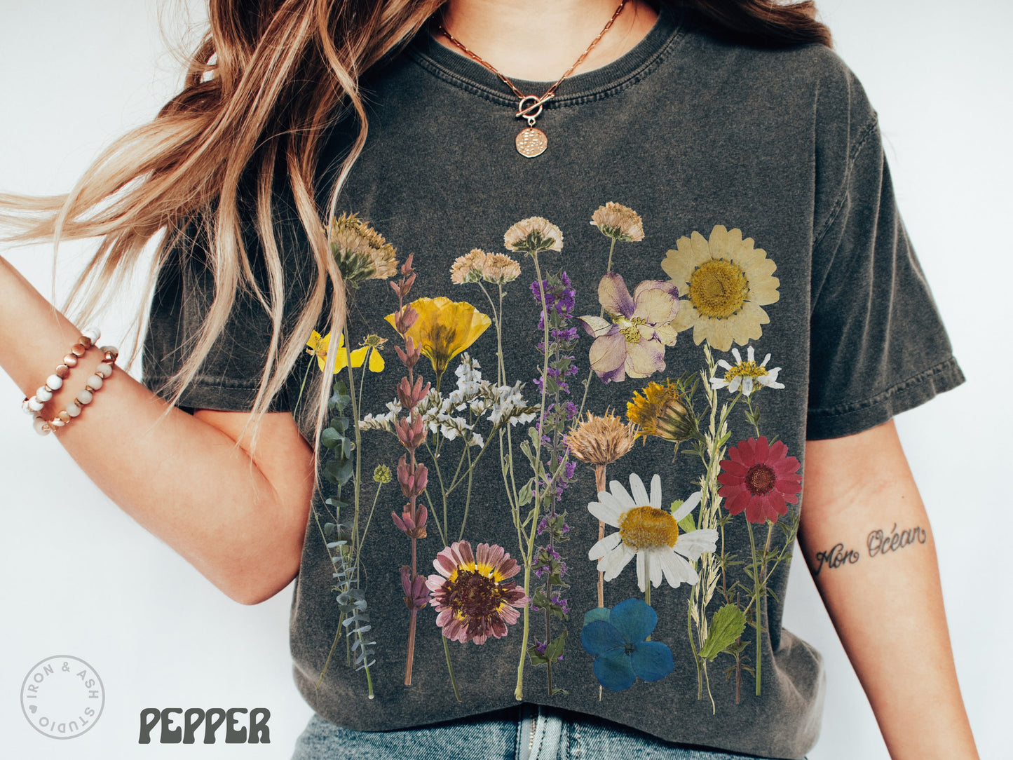 Boho Wildflowers Shirt Comfort Colors TShirt Botanical Cottagecore Tee Goblincore Clothing Pressed Floral Shirt Green Witch Fairycore Tee