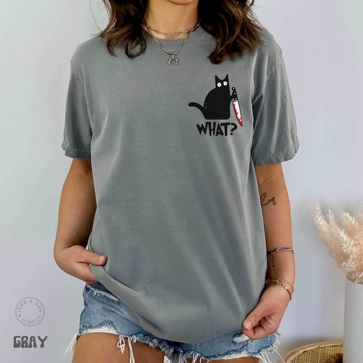 Killer Cat Shirt Funny Stabby Black Cat Tee Halloween Cat Shirt Gift for Cat Lover Funny Murderous Cat TShirt What Cat Knife