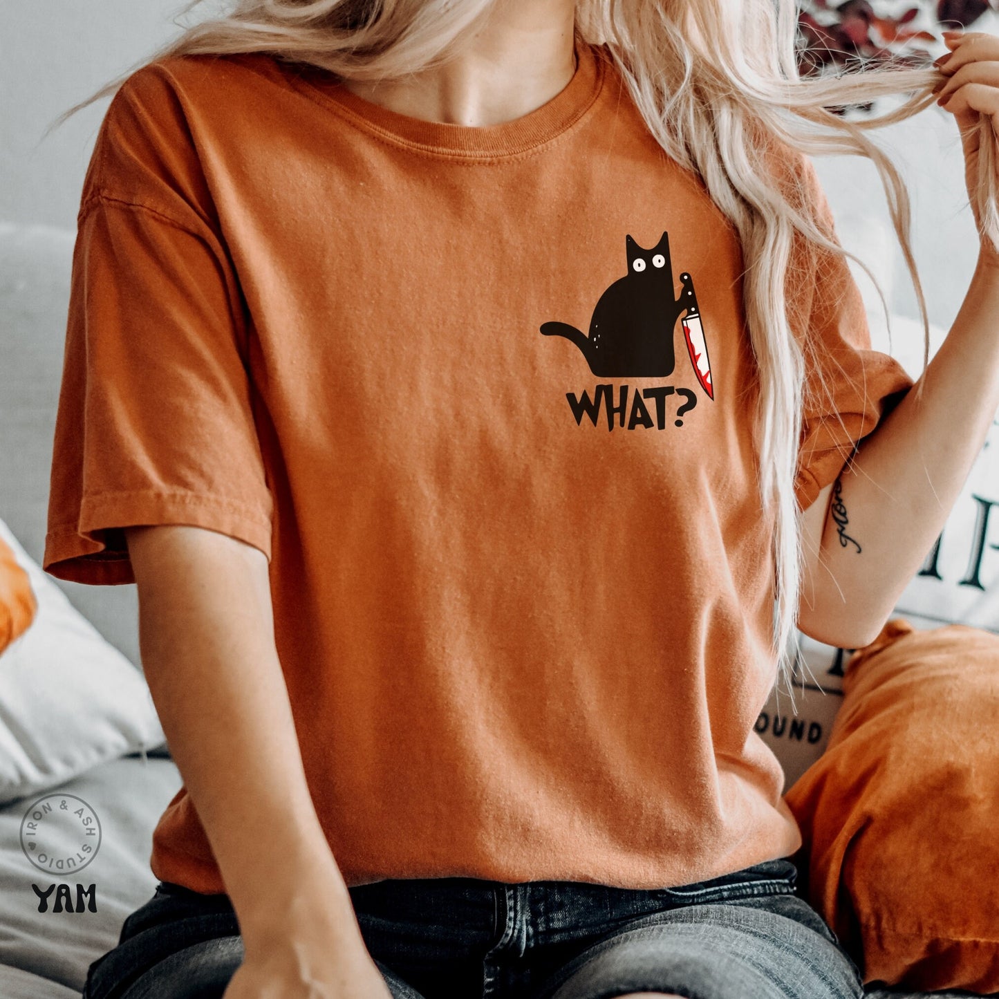 Killer Cat Shirt Funny Stabby Black Cat Tee Halloween Cat Shirt Gift for Cat Lover Funny Murderous Cat TShirt What Cat Knife